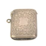 Edwardian silver bright-cut vesta case with vacant cartouche, Birmingham 1906