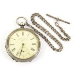 Silver pocket watch by J G Graves of Sheffield on a graduated silver chain