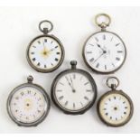 Selection of five silver pocket watches, 800 to 935 grade