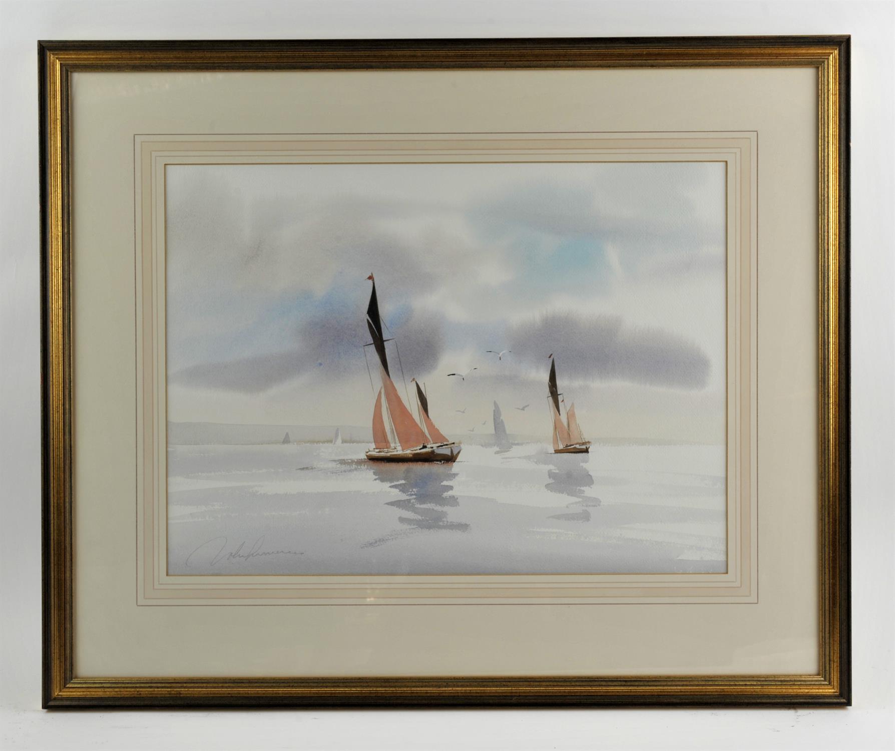 John Lawrence (British, contemporary), pair of watercolour maritime scenes with beached yachts and - Image 4 of 6