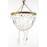 Gilt metal and glass hanging bag light, 25cm diameter,