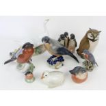 Royal Copenhagen Thrush no. 1235, Bullfinch no. 1909, Owl no. 2999, Hen on white ground, 266,