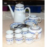 Portuguese Vista Alegre part coffee service, the white ground decorated with blue and gilt