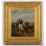 Manner of J. W. Hillyard (British, fl 1833-1861), coach with two horses and landscape to background,