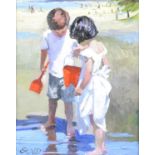 § Sherree Valentine-Daines (British, b. 1959), 'Inspecting the Catch, Par Sands Beach, Cornwall',