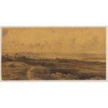 Attributed to Alexander Cozens (British, 1717-1786), 'Hampstead Heath', grey wash on orange paper,