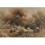 Peter De Wint (British, 1784-1849), 'Woodcutters in a Glade', watercolour, unsigned, 16 x 24cm,