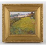 Twentieth-century English School, Cornish landscape with farmhouse to background, oil on panel,