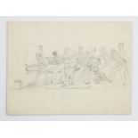 Nineteenth-century British School, study of a gun crew loading a cannon, pencil, unsigned,