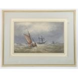 E. Furley (nineteenth century), stormy seascape with fishing vessel to foreground, watercolour,