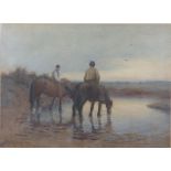 Joseph Yelverton Dawbarn (British, 1856-1943), two riders in a landscape (1907), watercolour,