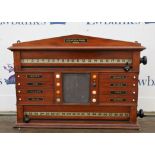 Early 20th Century Stevens & Sons mahogany Snooker scoreboard, with triangular pediment, blackboard,