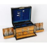 Victorian coromandel and brass mounted vanity / jewellery box, the hinged doors fitted with four
