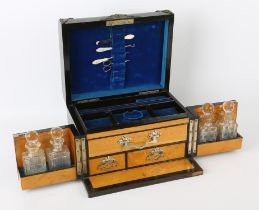 Victorian coromandel and brass mounted vanity / jewellery box, the hinged doors fitted with four