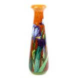 Doulton Lambeth vase, the brown ground painted with Irises, impressed, printed and hand painted