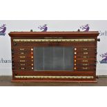Early 20th century Burroughs and Watts mahogany Snooker scoreboard, with moulded cornice,