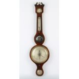 19th century mahogany banjo style barometer, by P. Nolfi of Taunton, with dry/damp gauge,