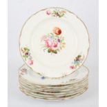 Set of nine Spode cabinet plates, depicting floral sprays, with similar moulded design borders and