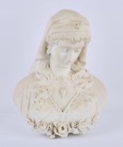 Pietro Lazzerini, Carrera marble bust depicting Rose of Sharon, wearing a headband inscribed