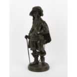 20th century bronze figure of a Cavalier on circular base, 50cm high,