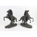 Pair of late 19th century bronze Marley Horses, after Guillaume Coustou, bearing signature