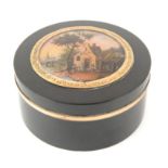 Late 18th early 19th tortoiseshell snuff box, the cover with painted roundel showing figures
