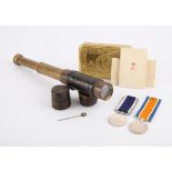 Leather covered three draw brass pocket telescope, 3.5 cm diameter, unmarked, World War I campaign