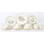 Seven early 19th century bat printed cups and saucers, a coffee can and saucer, ten side plates