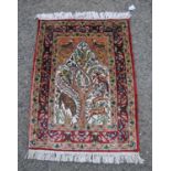 Modern part silk Persian design "Tree of Life" rug 122cm x 28cm, and a similar prayer rug,