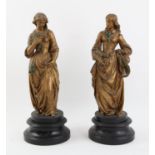 Pair of painted spelter figures, "Fiancée Lammermoor ", and "Jolie fille de Perth", 44cm on plinth