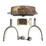 Victorian silver Cavalry Officers silver flap pouch. The black Moroccan pouch with silver face and