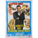 James Bond Goldfinger (R-1980's) Italian One Panel film poster, starring Sean Connery, folded,
