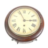 Enfield stained beech cased wall clock with single train movement and Roman numerals, 27cm diameter,