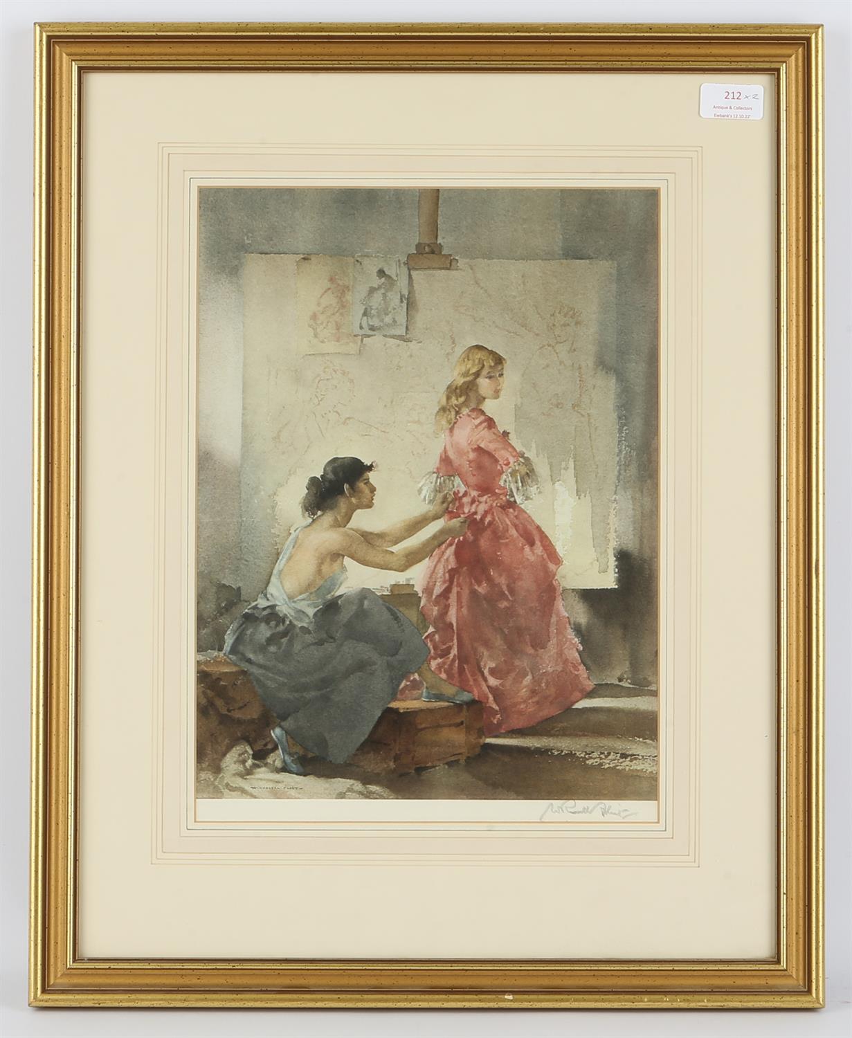 William Russell Flint (Scottish, 1880-1969) three women in a courtyard, signed print with Fine Art