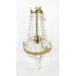 Brass and glass basket light with scroll decoration, 50cm
