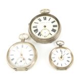 3 silver pocket watches large Chester 1898, gents Swiss 935 grade and ladies Swiss 935 grade.