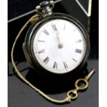 A silver pair case pocket watch, the white enamel dial with Roman numeral hour markers and