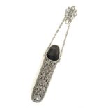 Continental floral design silver 800 grade spectacle case with chatalaine holder clip,