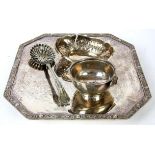 George V silver square dish, marks for R and WS, London, 1937, retailed by Sorley,  Glasgow,