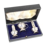 Cased three piece silver cruet set London 1901 A/F