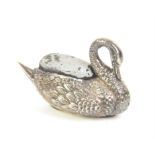 Silver swan pin cushion by S & Co, Birmingham 1907 H3.5cm