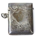 Silver vesta case with vacant shield cartouche Chester 1912.