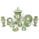 Large collection of Wedgwood green Jasperware (2 boxes),