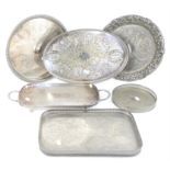 Selection of 6 silver plated trays of varied size and design