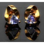 Cased 10 carat gold and tanzanite stud earrings with butterflies