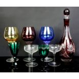 Mixed lot of coloured and clear wine glasses