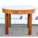 German walnut extending circular dining table, circa. 1930, on square legs, 78cm high x 110.