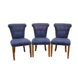 Three Designers Guild 'Stephanie' dining chairs, with Mezzola suede finish button upholstery and