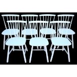 Farstrup, Denmark, A set of seven Danish white painted chairs, labels to seats for Farstrup,