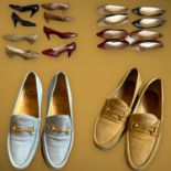 GUCCI Two pairs of ladies vintage 1980s suede court shoes with dust bags. One high-heeled buff